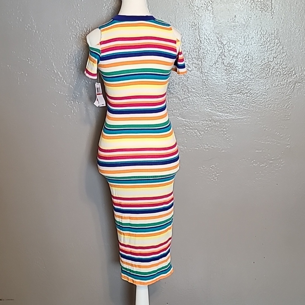 Edit by Seventeen Juniors bodycon striped maxi dress XS cold shoulder NWT - Picture 2 of 11